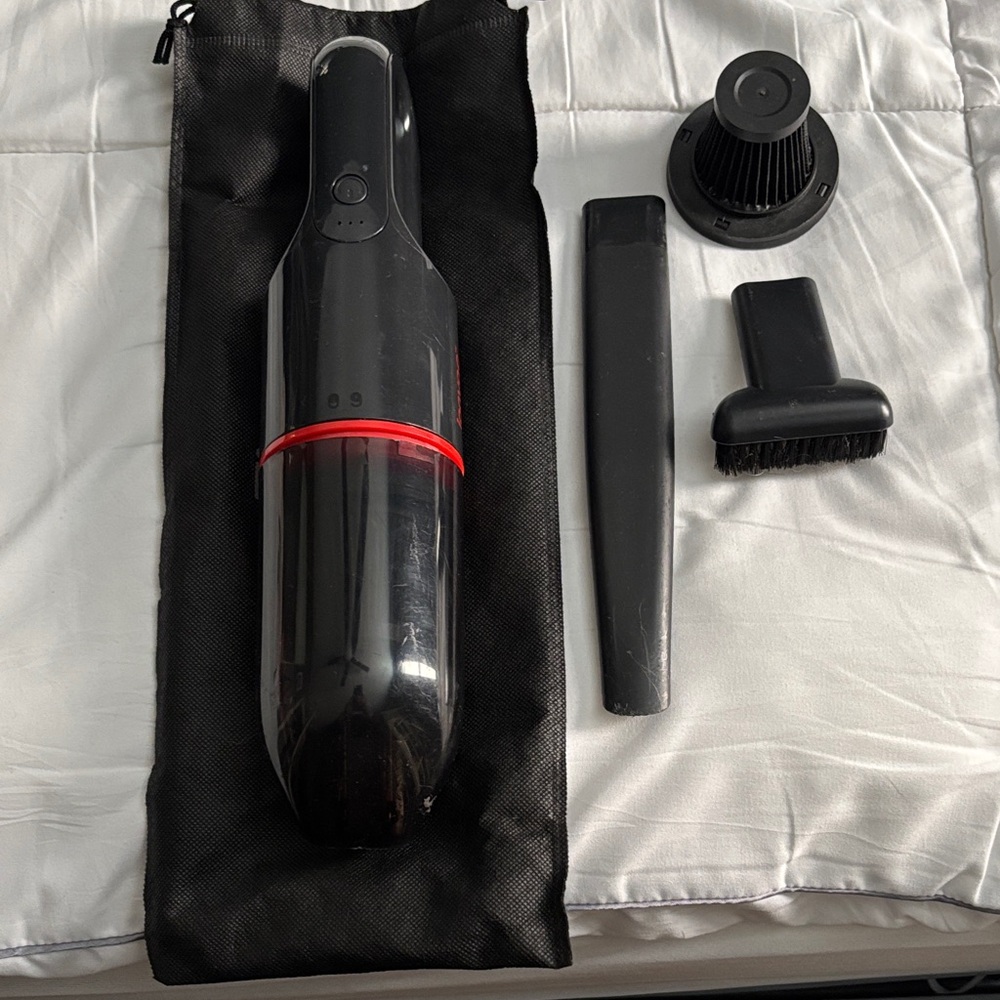 Handheld Cordless car Vacuum with Crevice and Brush Attachments - Black & Red